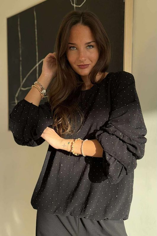 Stella Micro Stud Ruffle Blouse Black